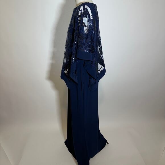 NWT R&M Richards Navy Blue 1 Piece Sequin Lace Poncho Sheath Dress Womens Size 8 - Picture 9 of 16